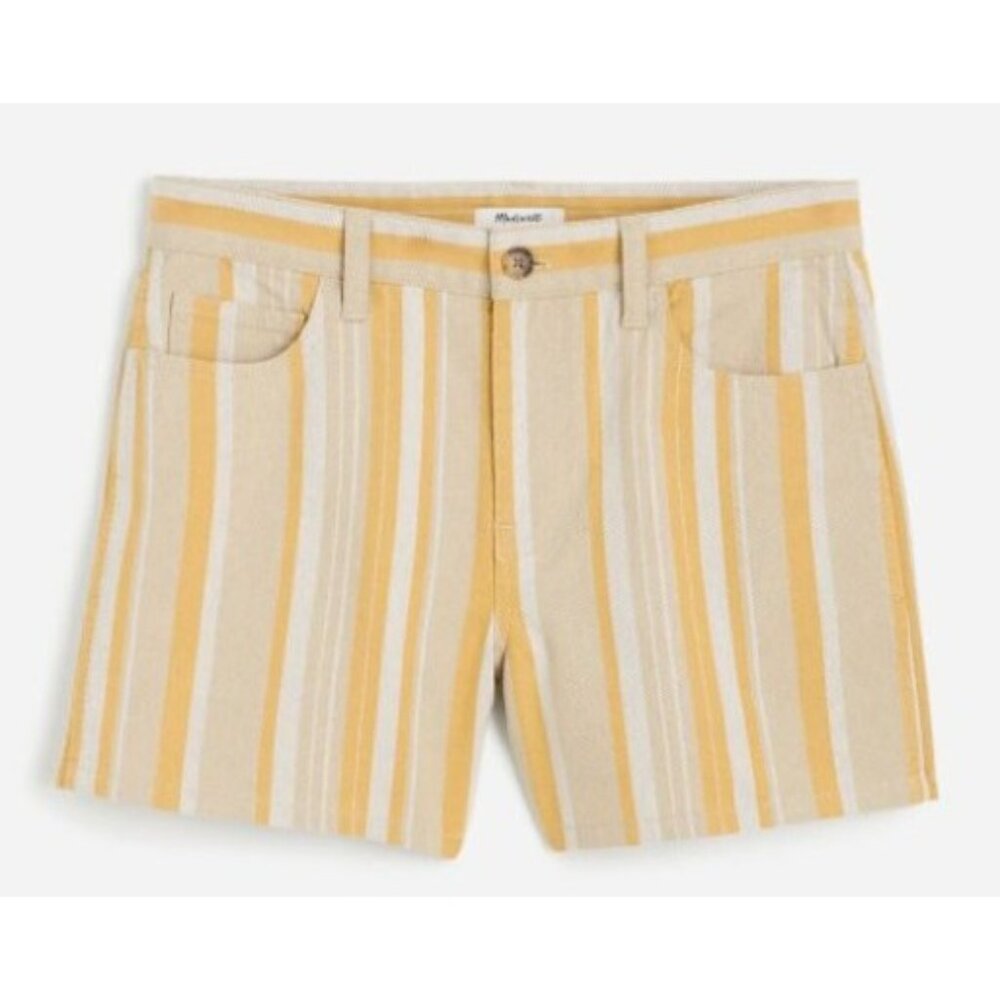 Madewell Women's Poplar Yellow Striped Rumpled Cotton Twill Shorts Size 29, NWT - Picture 4 of 16